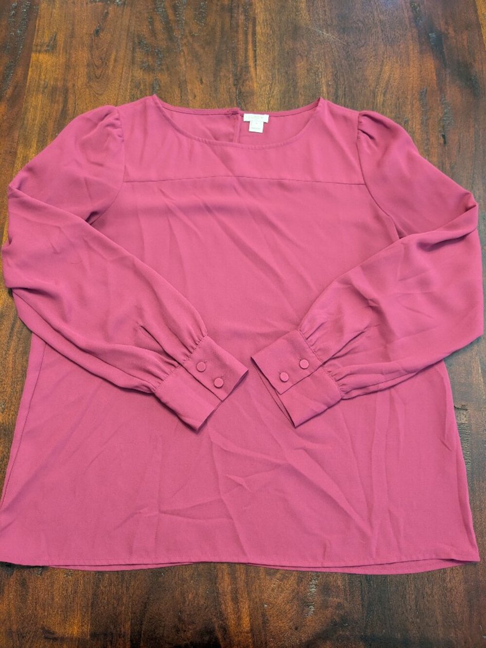 J.Crew Long Sleeve Boatneck Blouse Berry Pink Medium Cuff Buttons Workwear
